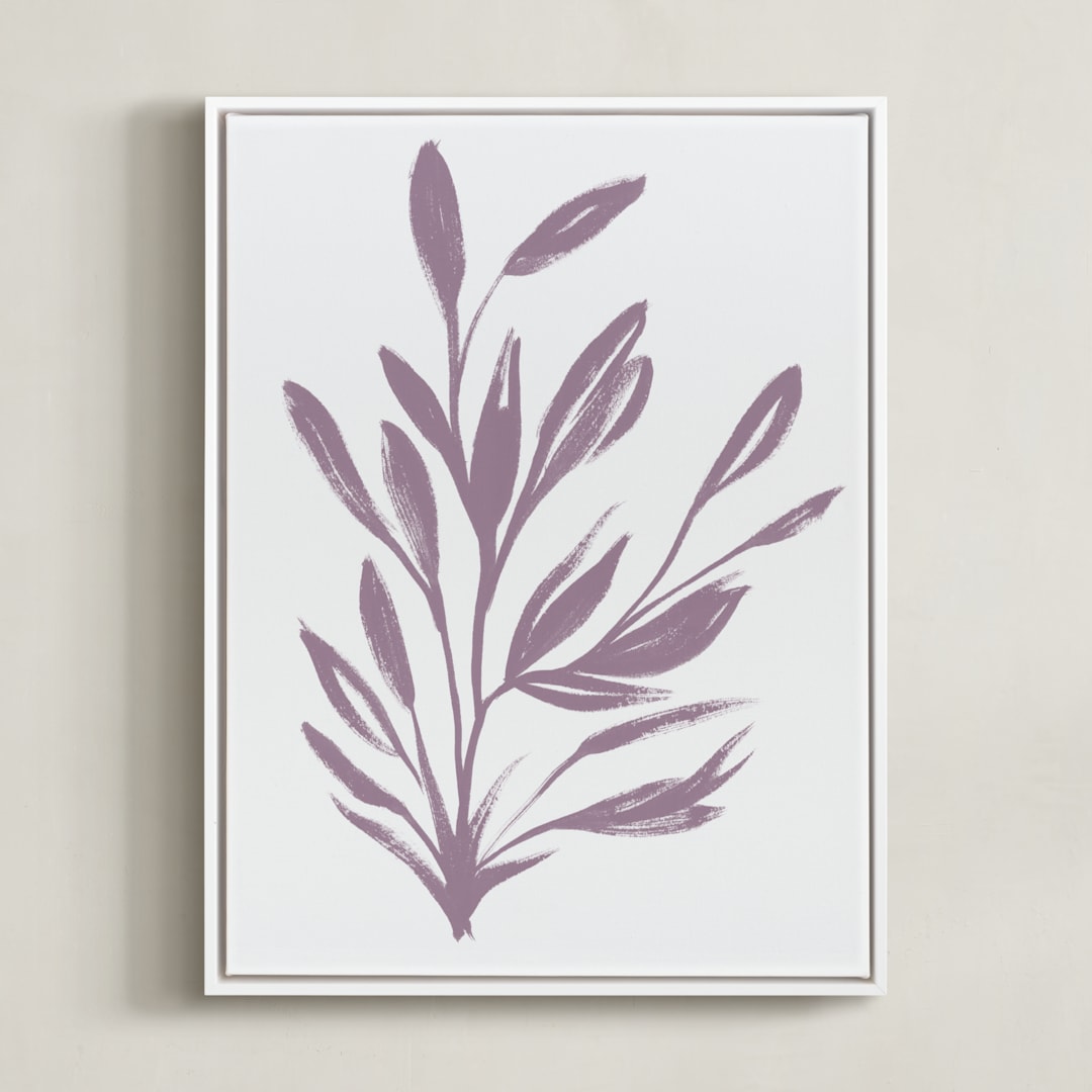 "Botanical Sumi Ink" - Art Print in Light Plum by Nancy Noreth - Framed Canvas