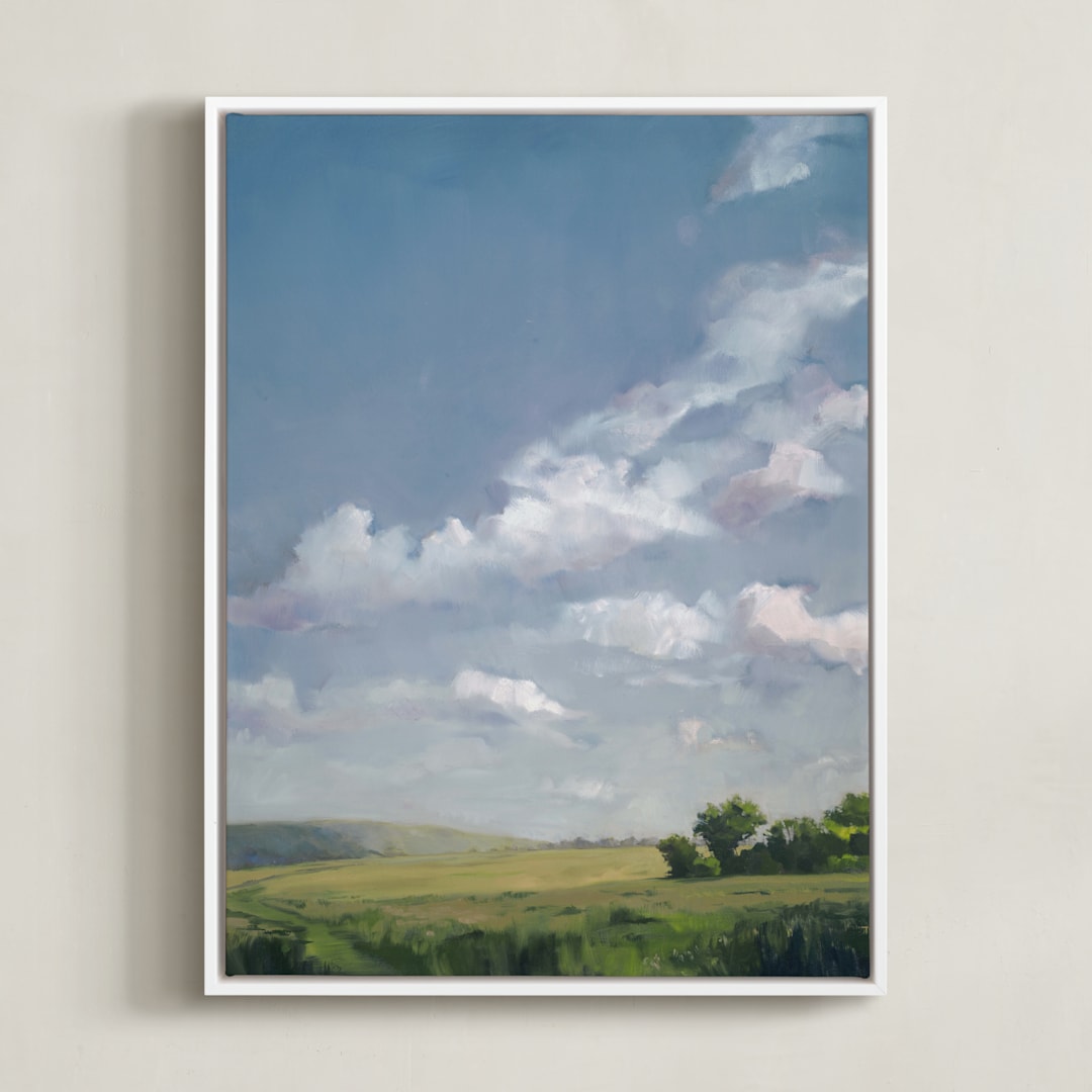 "First Bright" - Art Print in Perfect Day Blue by Stephanie Goos Johnson - Framed Canvas