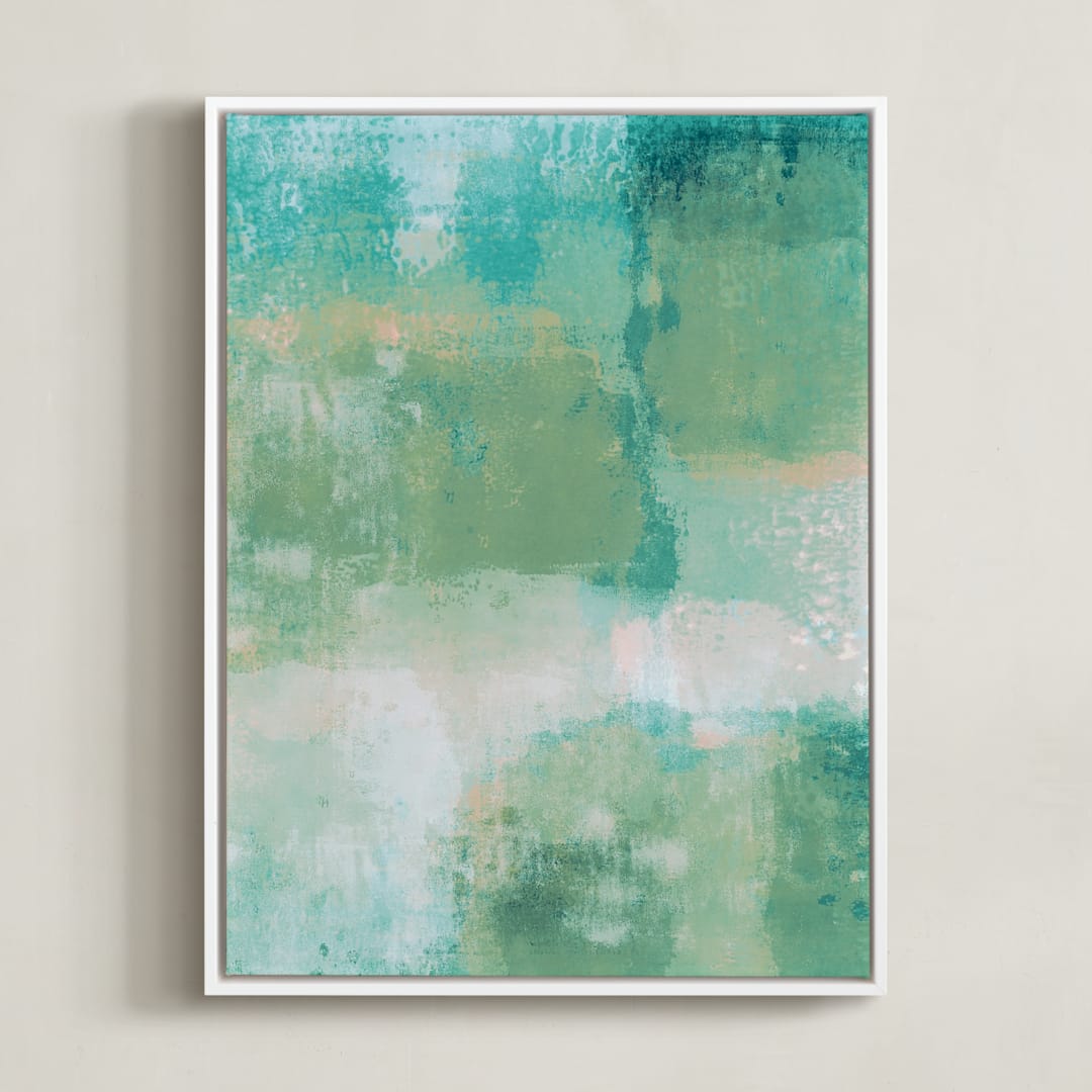 "Go with the Flow I" - Art Print in Celadon by Courtney Crane - Framed Canvas