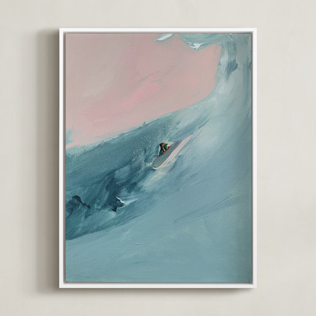 "Santa Cruz Surfer" - Art Print in light turquoise blue by Caryn Owen - Framed Canvas