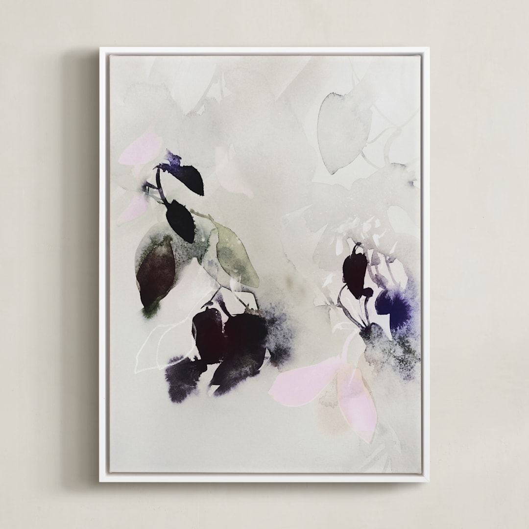 "Evening Flora" - Art Print in Pink Gray by Marta Spendowska - Framed Canvas