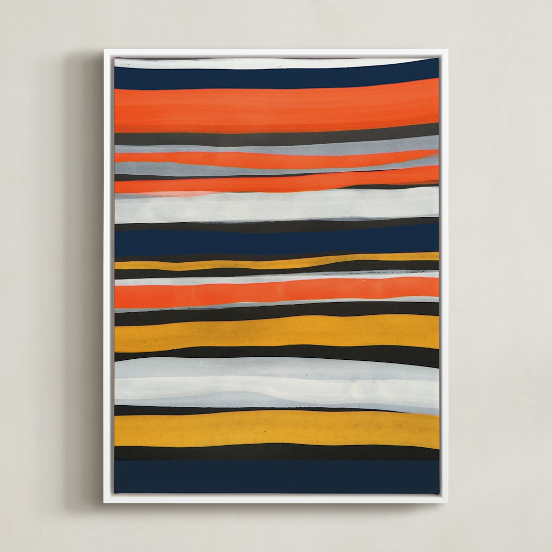 "Bands of Sun, Sand and Sky" - Art Print in Sunflower Yellow by Deborah Velasquez - Framed Canvas