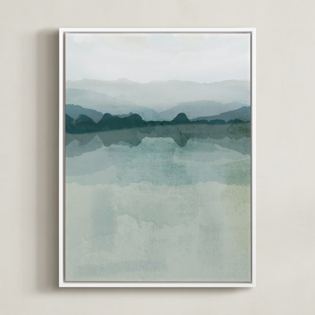 "Cool Reflections" - Art Print in teal by Karen Kardatzke - Framed Canvas