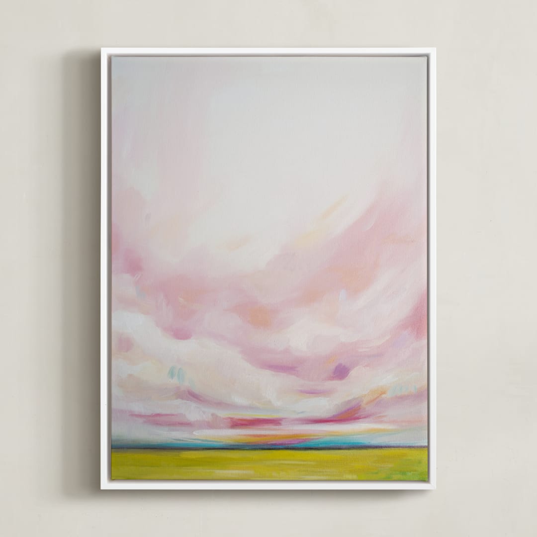 "Leave Behind the Shadows" - Art Print in Pink by Emily Jeffords - Framed Canvas
