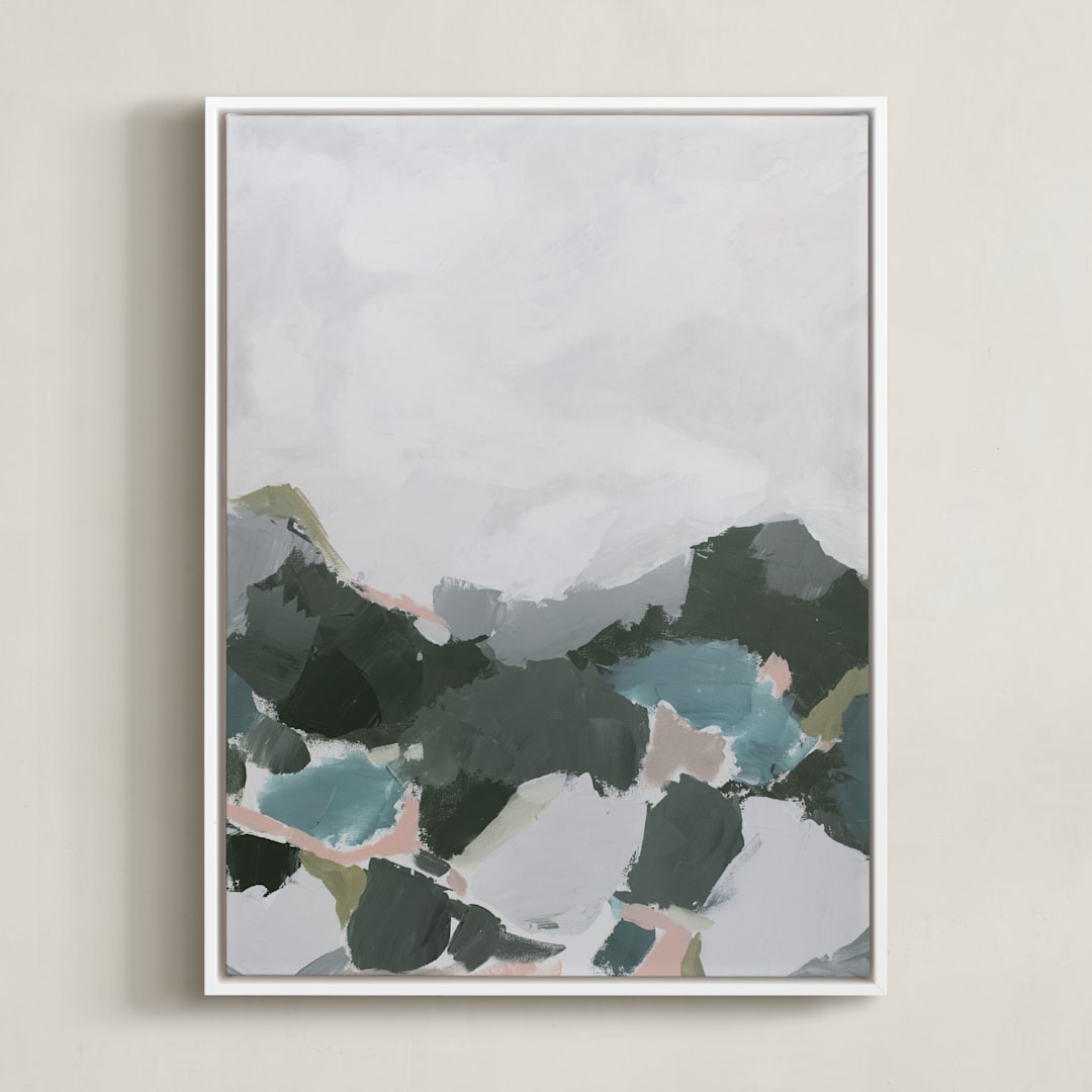 "In the Distance" - Art Print in Aqua by Melanie Severin - Framed Canvas