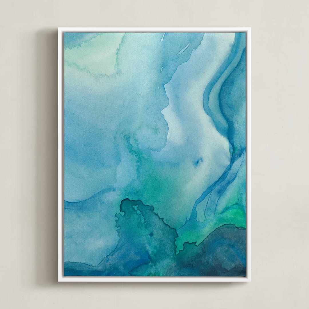 "Under Water" - Art Print in Sea Blue by Chelsey Scott - Framed Canvas