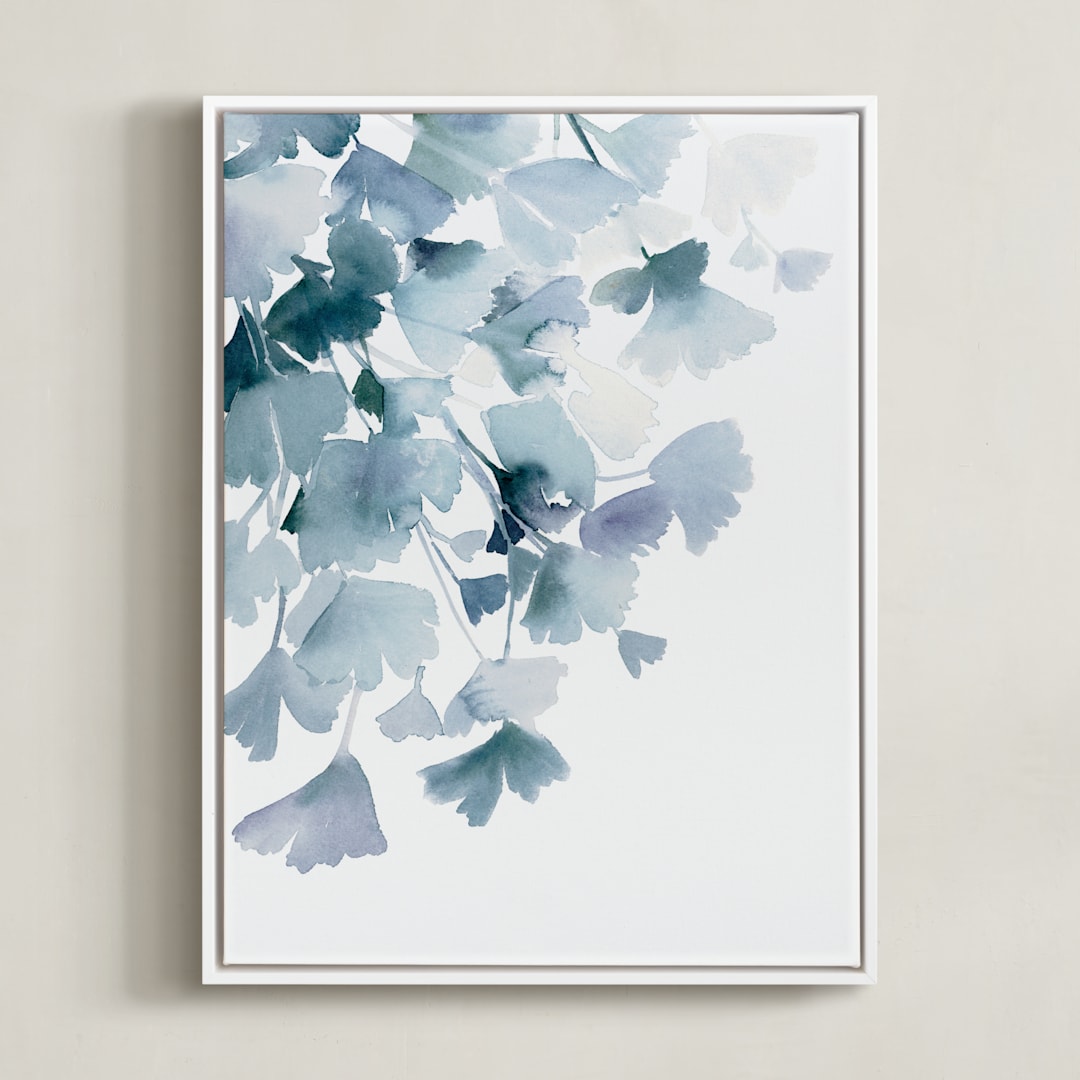 "Blue Ginkgo" - Art Print in Mute Indigo by Yao Cheng Design - Framed Canvas
