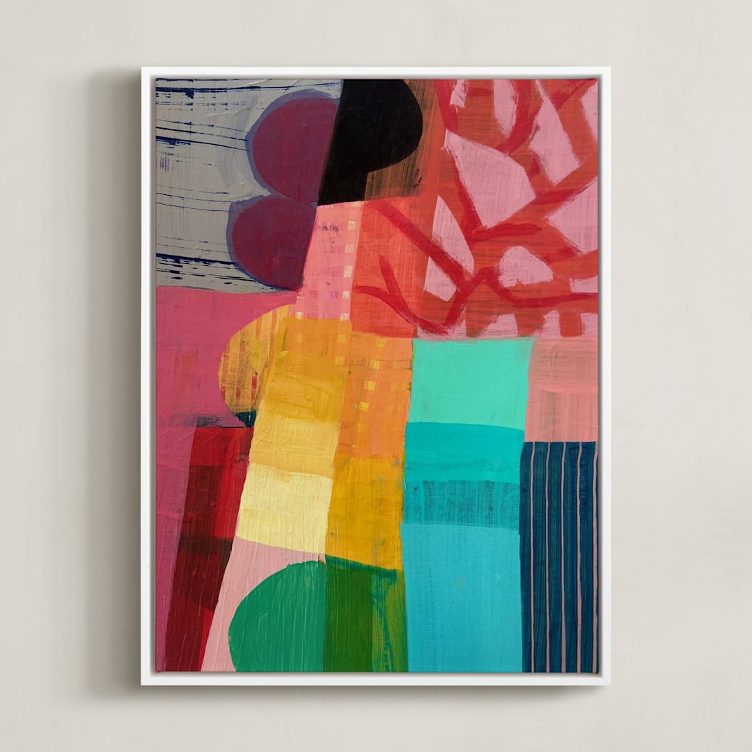 "Bloom" - Art Print in Coral by Poppy Dodge - Framed Canvas