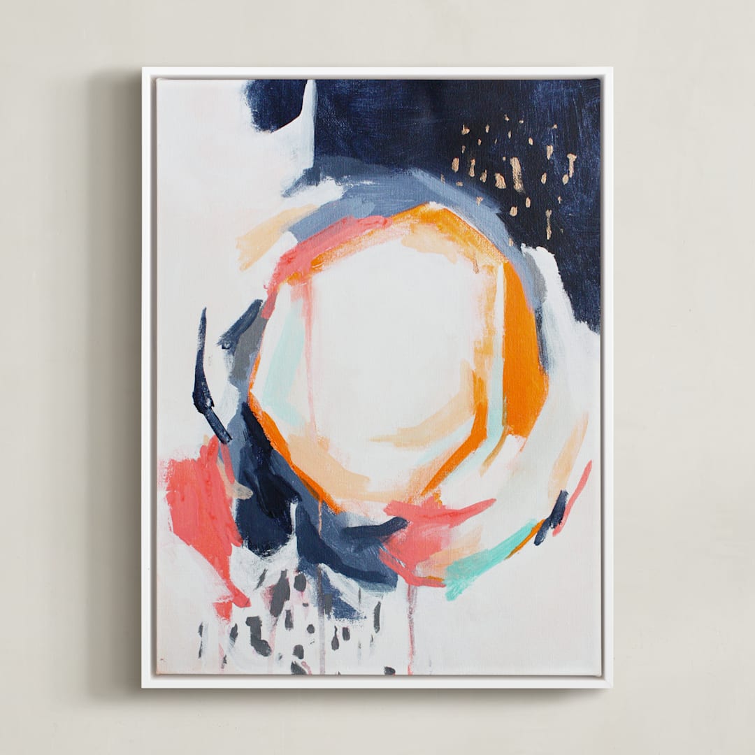 "Light in dark" - Art Print in gold fever orange by Jihye Back Kim - Framed Canvas
