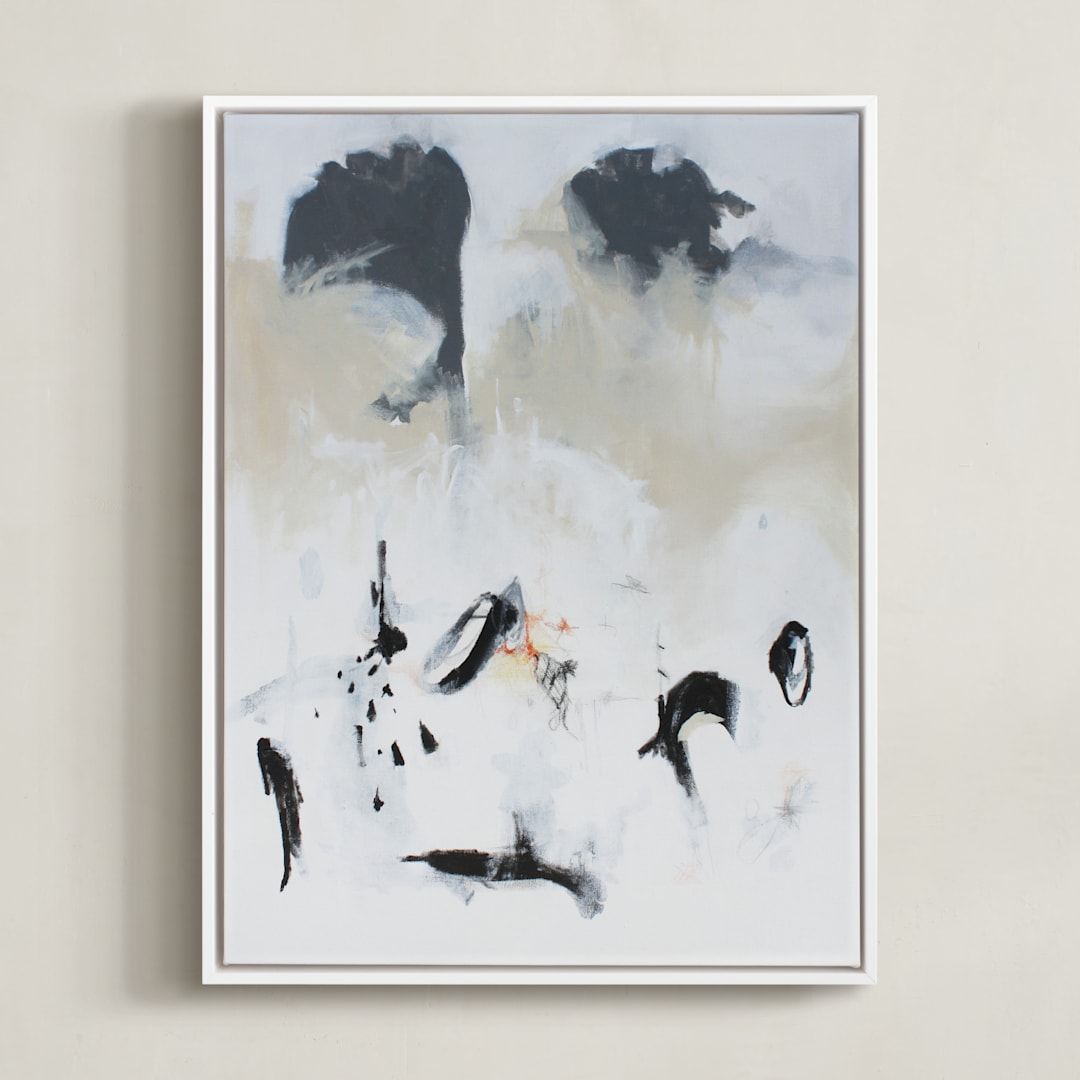 "Before the moment" - Art Print in warm beige white by Jihye Back Kim - Framed Canvas