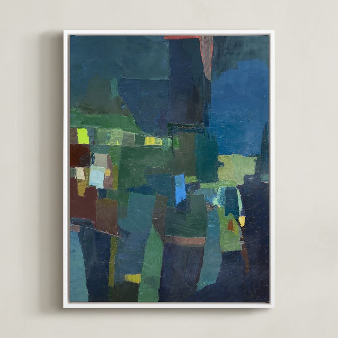 "My City I" - Art Print in Blue Green by MM20 - Framed Canvas