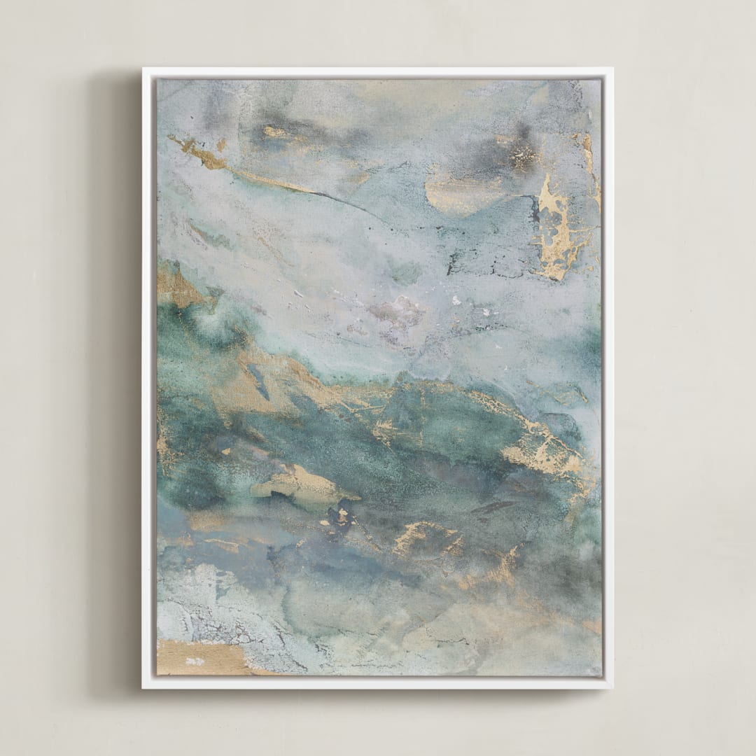 "Luminous Smoke No. 1" - Art Print in Sage & Gold by Julia Contacessi - Framed Canvas