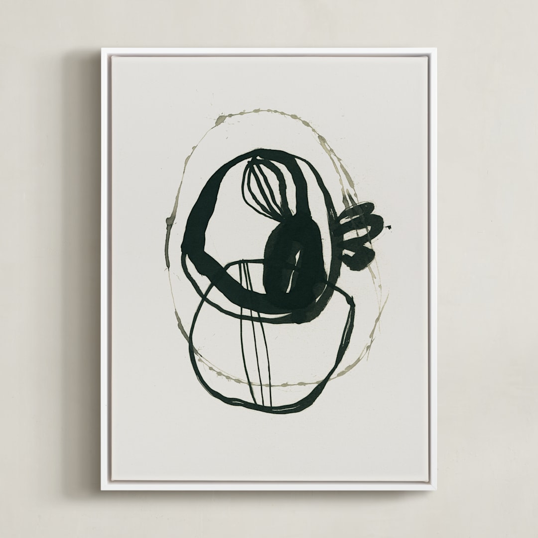 "Black 03" - Art Print in black, white, beige by Catilustre - Framed Canvas