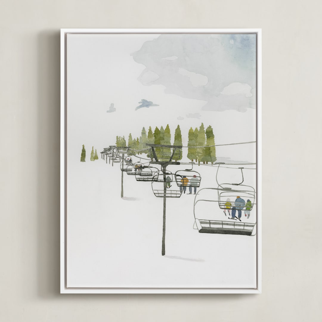 "Ski Lift" - Art Print in Pine by Monica Loos - Framed Canvas