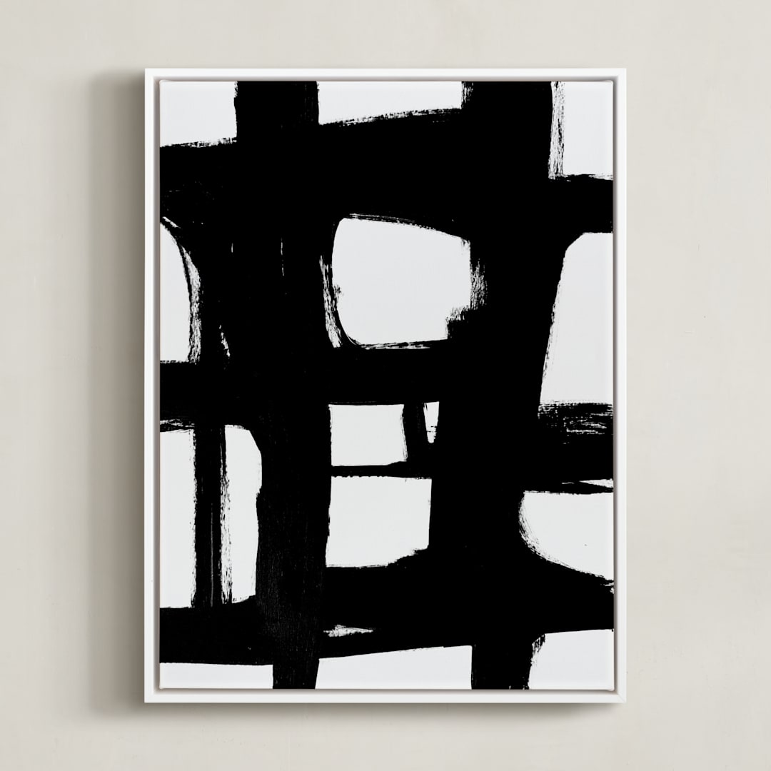 "Hidden Pathways" - Art Print in black and white by Ilana Greenberg - Framed Canvas