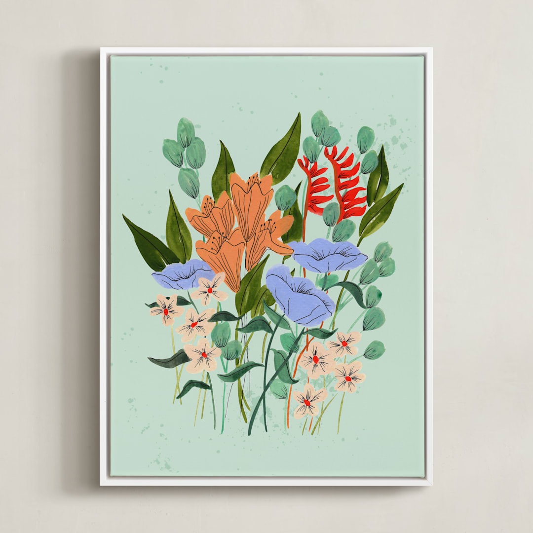 "Aerial" - Art Print in seafoam by Peggy Dean - Framed Canvas