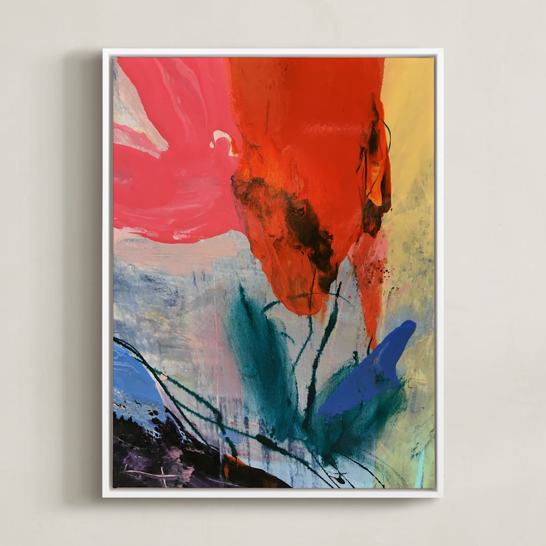 "Flower Water Vase" - Art Print in red rose by gloria blatt - Framed Canvas
