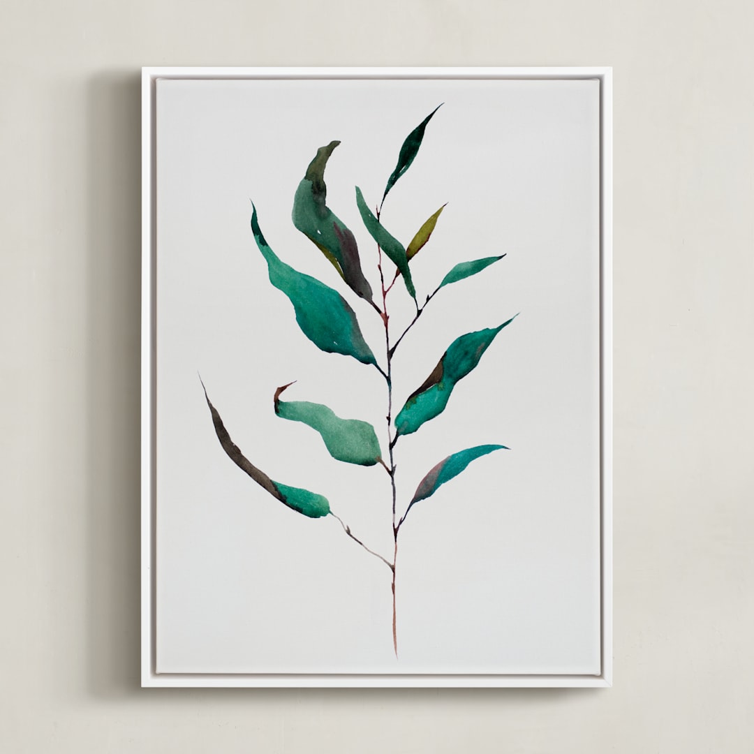 "Eucalyptus Foliage" - Art Print in Eucalyptus Green by jinseikou - Framed Canvas