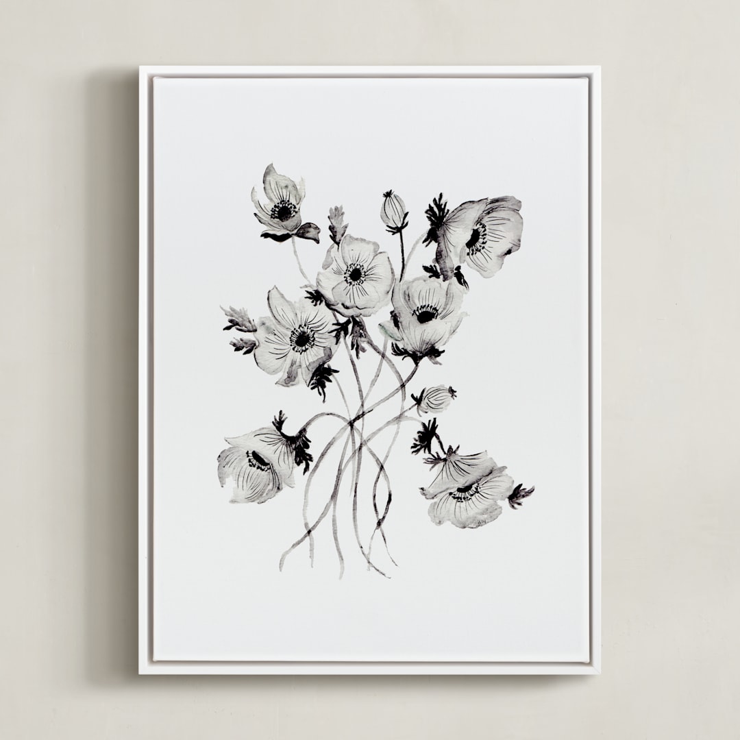 "Greyscale Poppies" - Art Print in greyscale by Shannon Kirsten - Framed Canvas