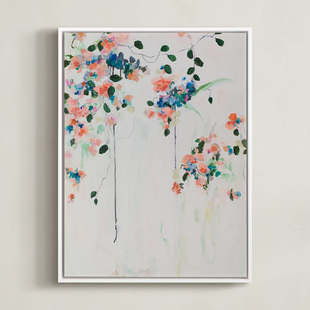 "Cascade" - Art Print in Coral by Sonal Nathwani - Framed Canvas