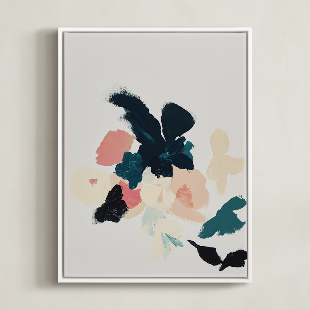 "Abstract Botanical Floral" - Art Print in coral pink by Caryn Owen - Framed Canvas