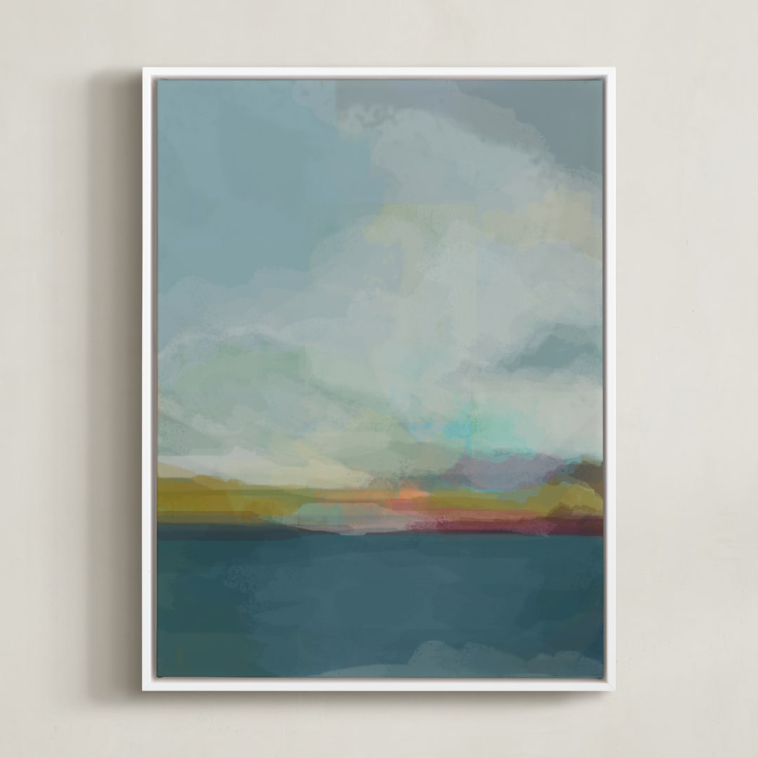 "Morning Walk" - Art Print in Morning Blue by AlisonJerry - Framed Canvas