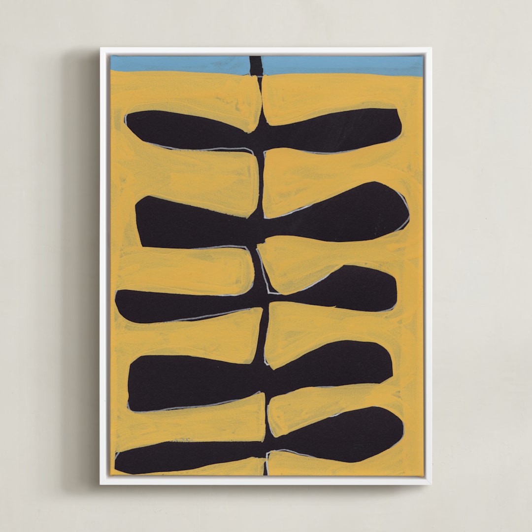 "Leaves and a Stem" - Art Print in Marigold by Deborah Velasquez - Framed Canvas