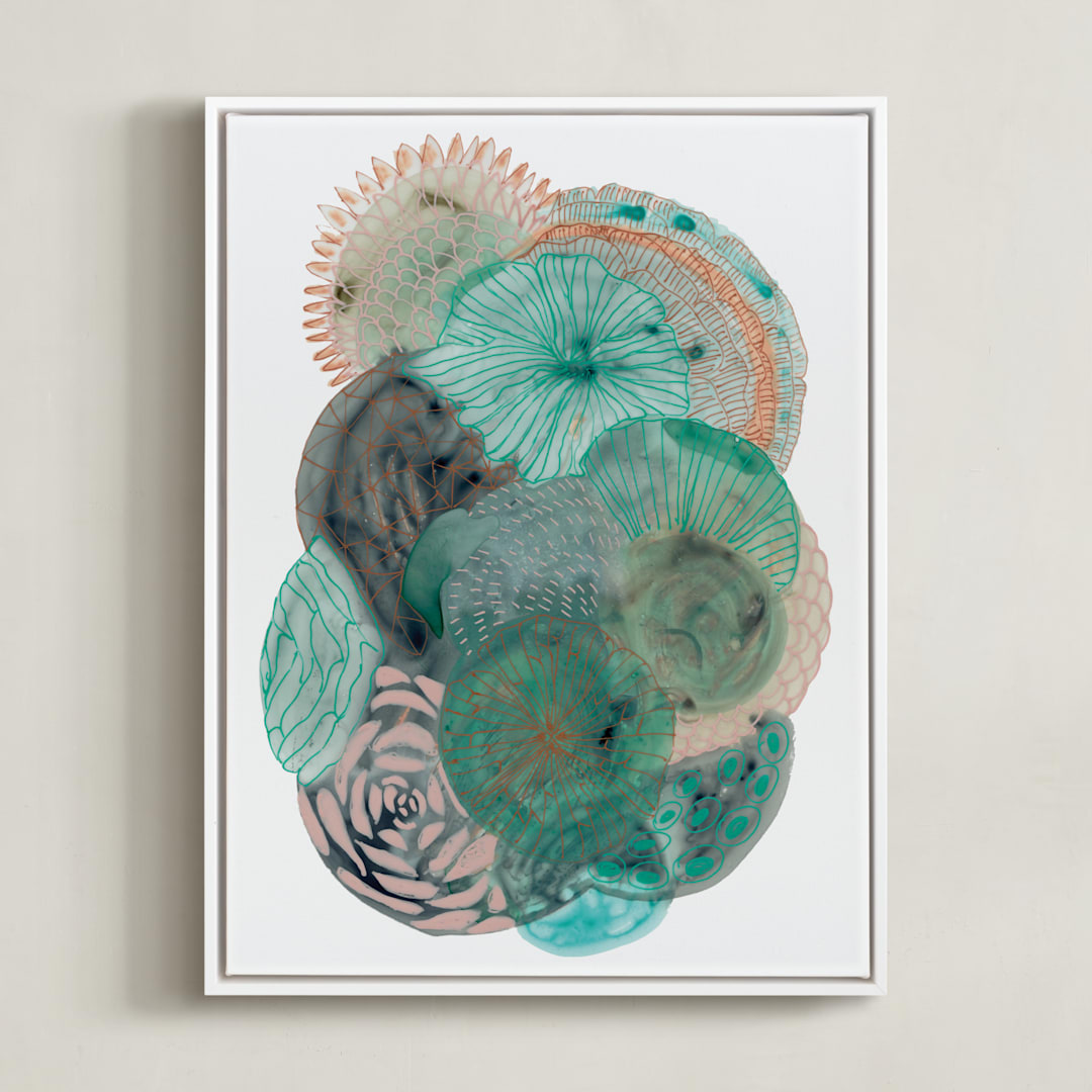 "Grey Thoughts" - Art Print in Teal by Maggie Ramirez Burns - Framed Canvas