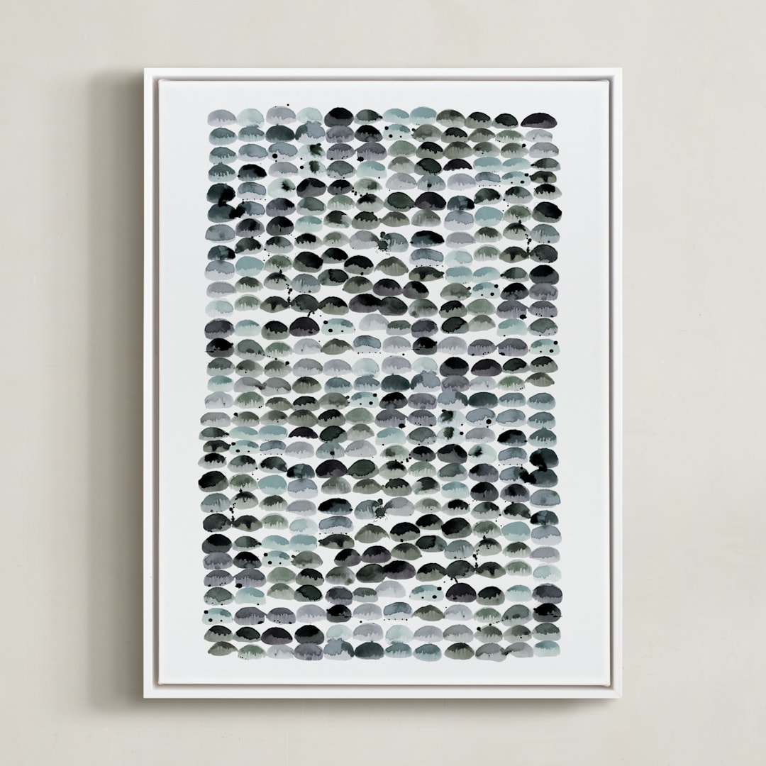 "Pebbles" - Art Print in Mist by Kelly Ventura - Framed Canvas