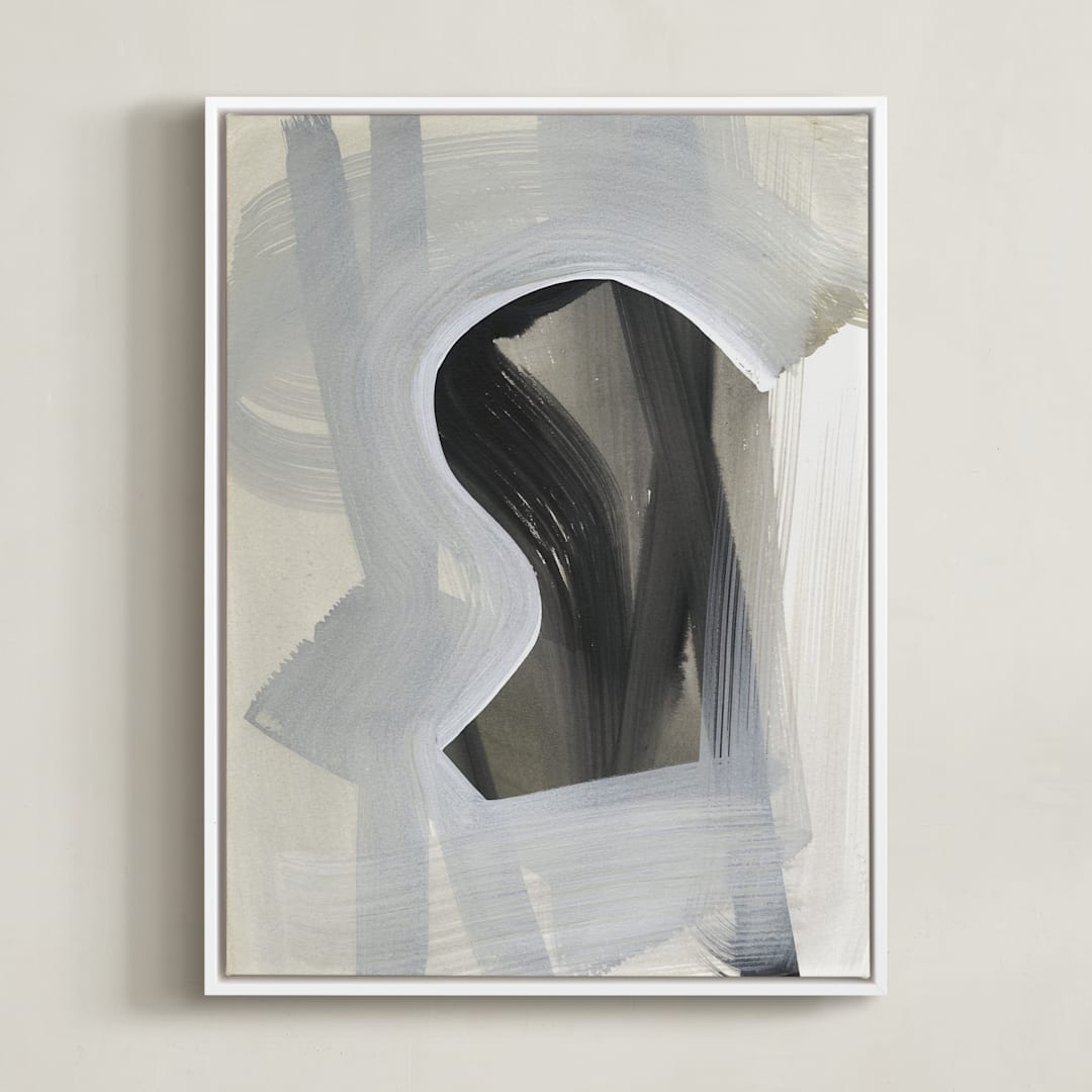 "Atmosphere" - Art Print in khaki and Off White by Angela Simeone - Framed Canvas