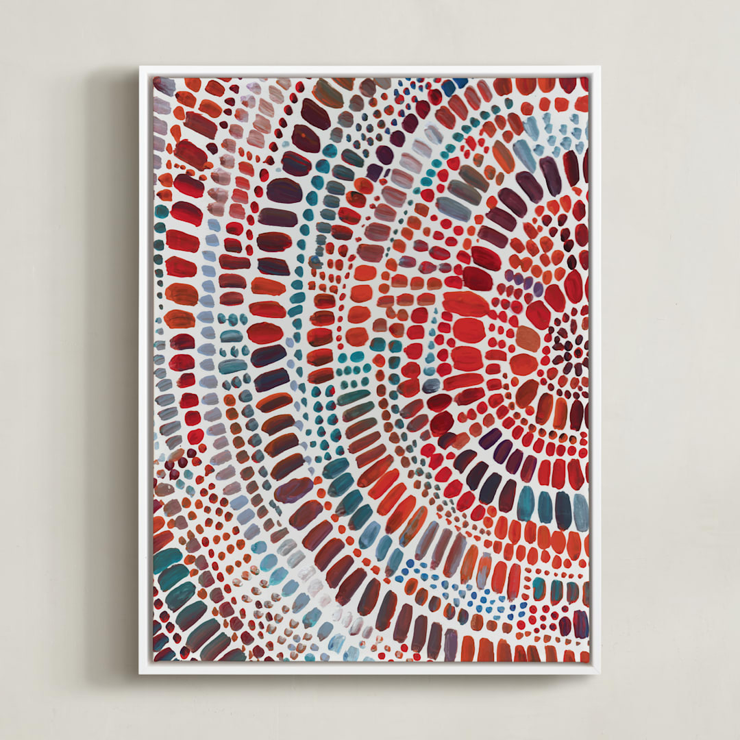 "Fire Ripple Drop" - Art Print in Bittersweet Turquoise by Holly Royval - Framed Canvas