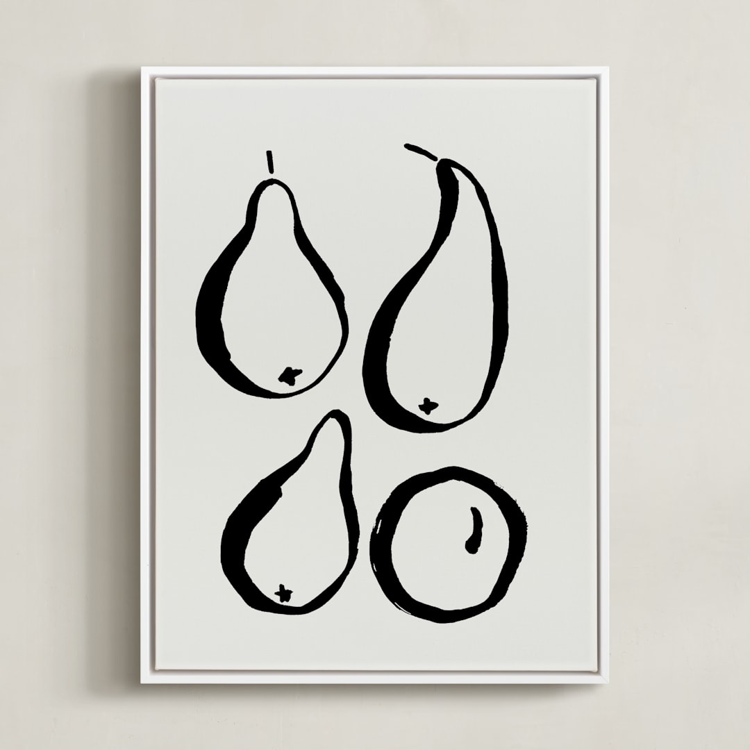 "Still-life with four pears" - Art Print in Black and Off-white by Sonya Percival - Framed Canvas