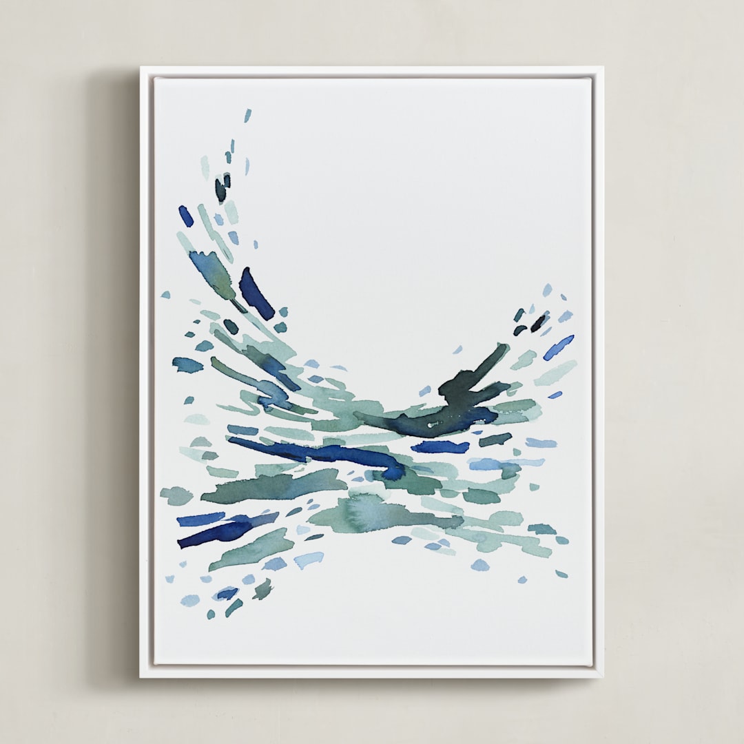 "Softly Swept" - Art Print in Green Blue by Katie Craig - Framed Canvas