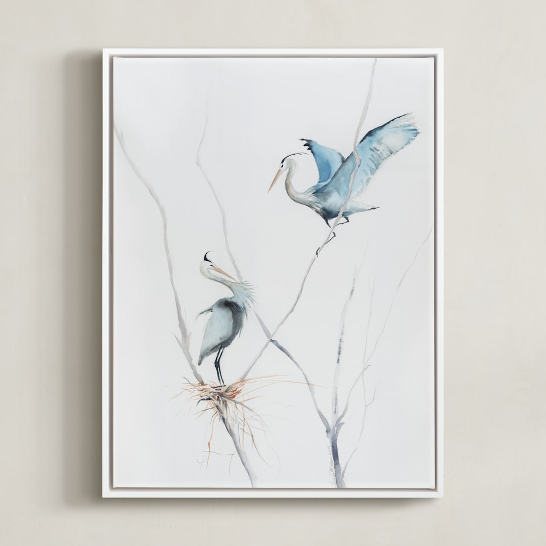 "heron's nest" - Art Print in Heron Blue by Annie Moran - Framed Canvas