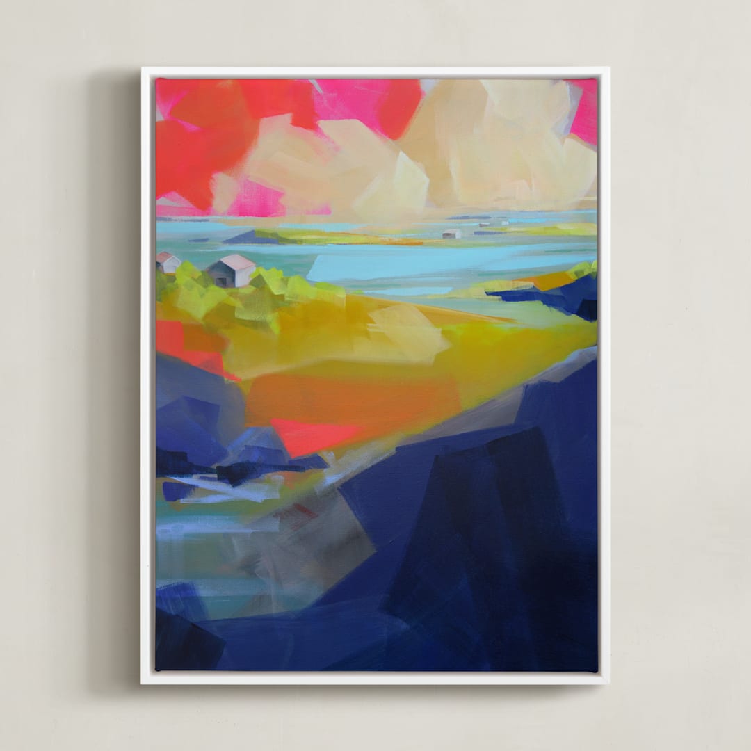 "Gone Coastal" - Art Print in Deep Blue by Jess Franks - Framed Canvas