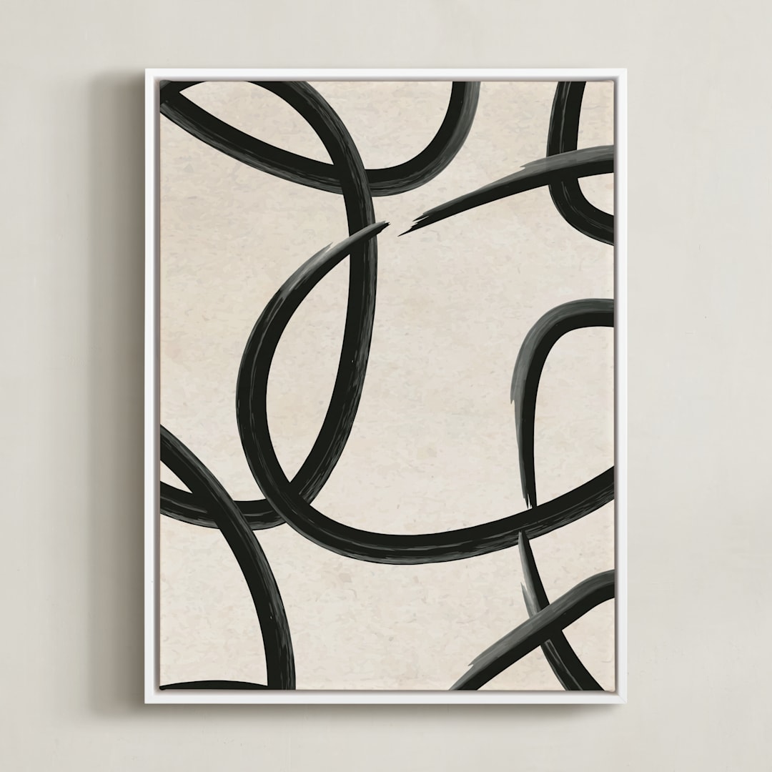 "We All Connected I" - Art Print in Charcoal Black by Meral Badem - Framed Canvas