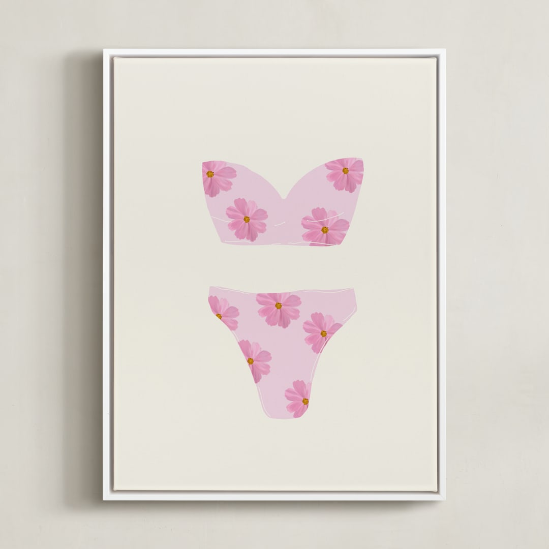 "Beach Day 1" - Art Print in Cotton Candy Pink by Johanne Dziemian - Framed Canvas