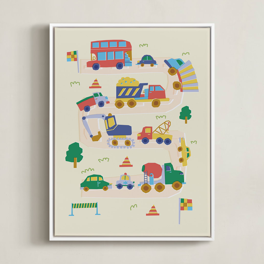 "Big and Small Vehicle" - Art Print in Ivory by Kartika Paramita - Framed Canvas