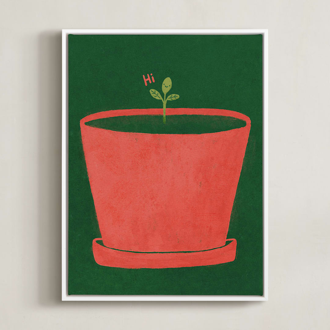 "Tiny Sprout" - Art Print in Tomato Red by Sabrina Excene - Framed Canvas