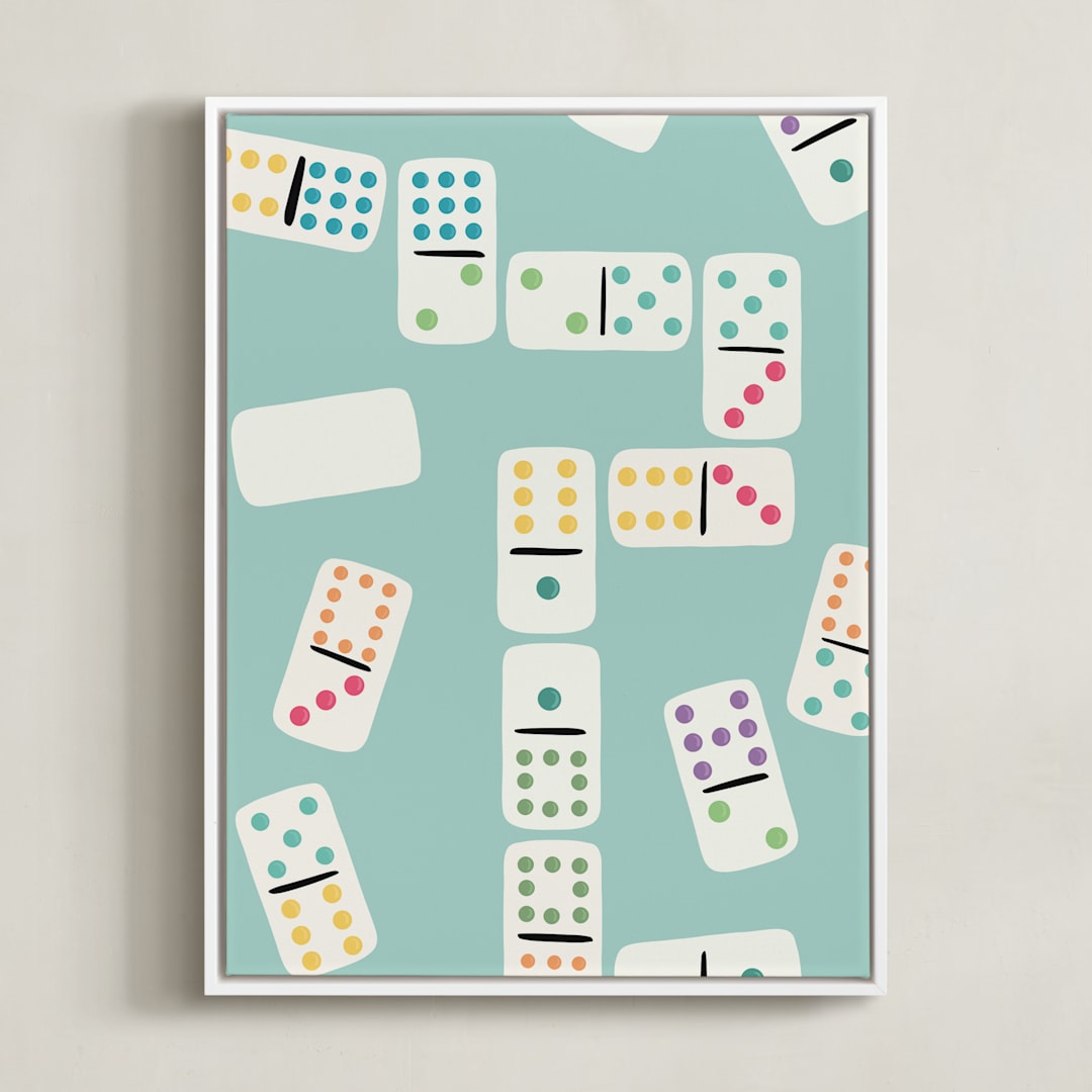 "Playful Pairs" - Art Print in Aqua by Lauren Jinhee - Framed Canvas