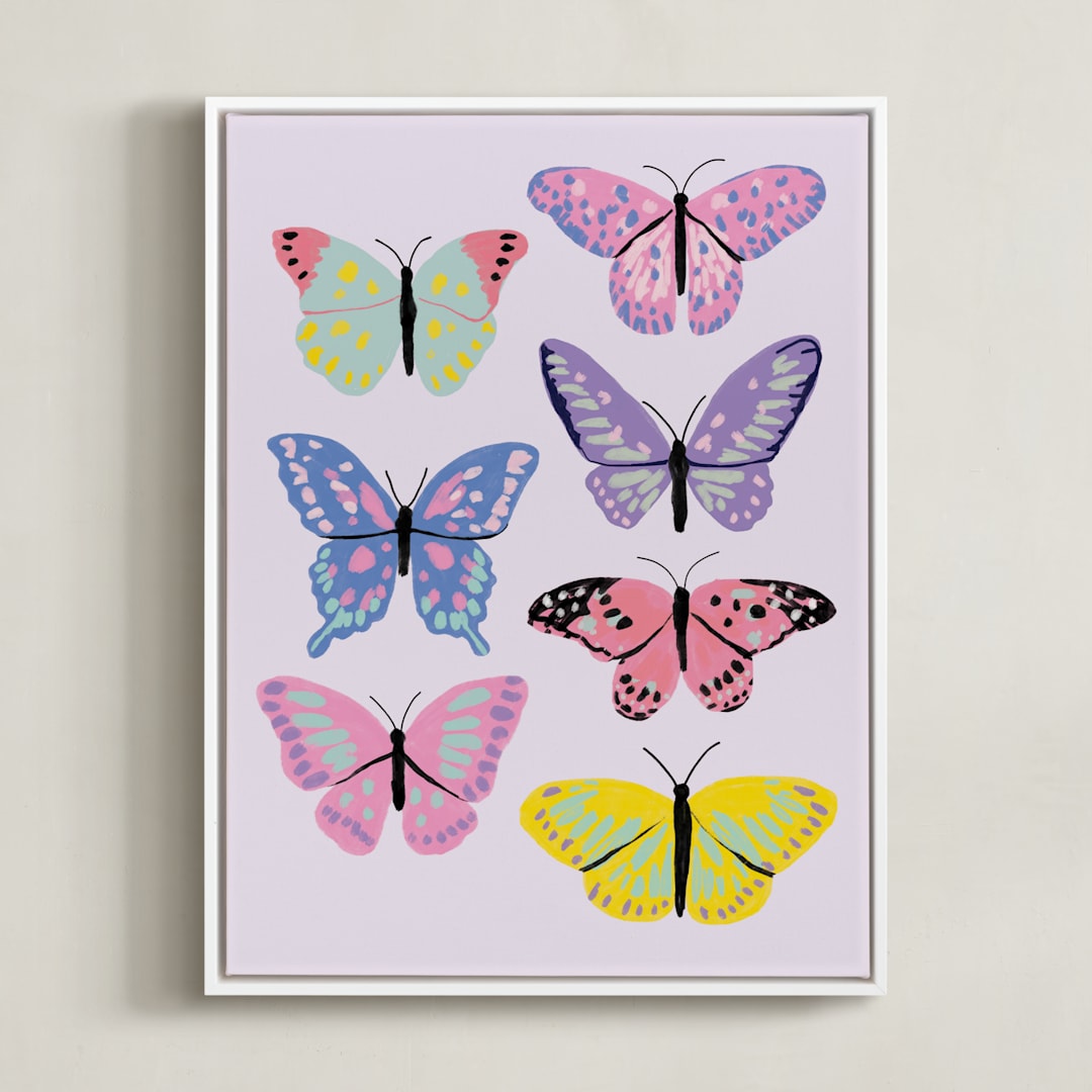 "Vibrant Butterflies" - Art Print in Blush by Cass Loh - Framed Canvas