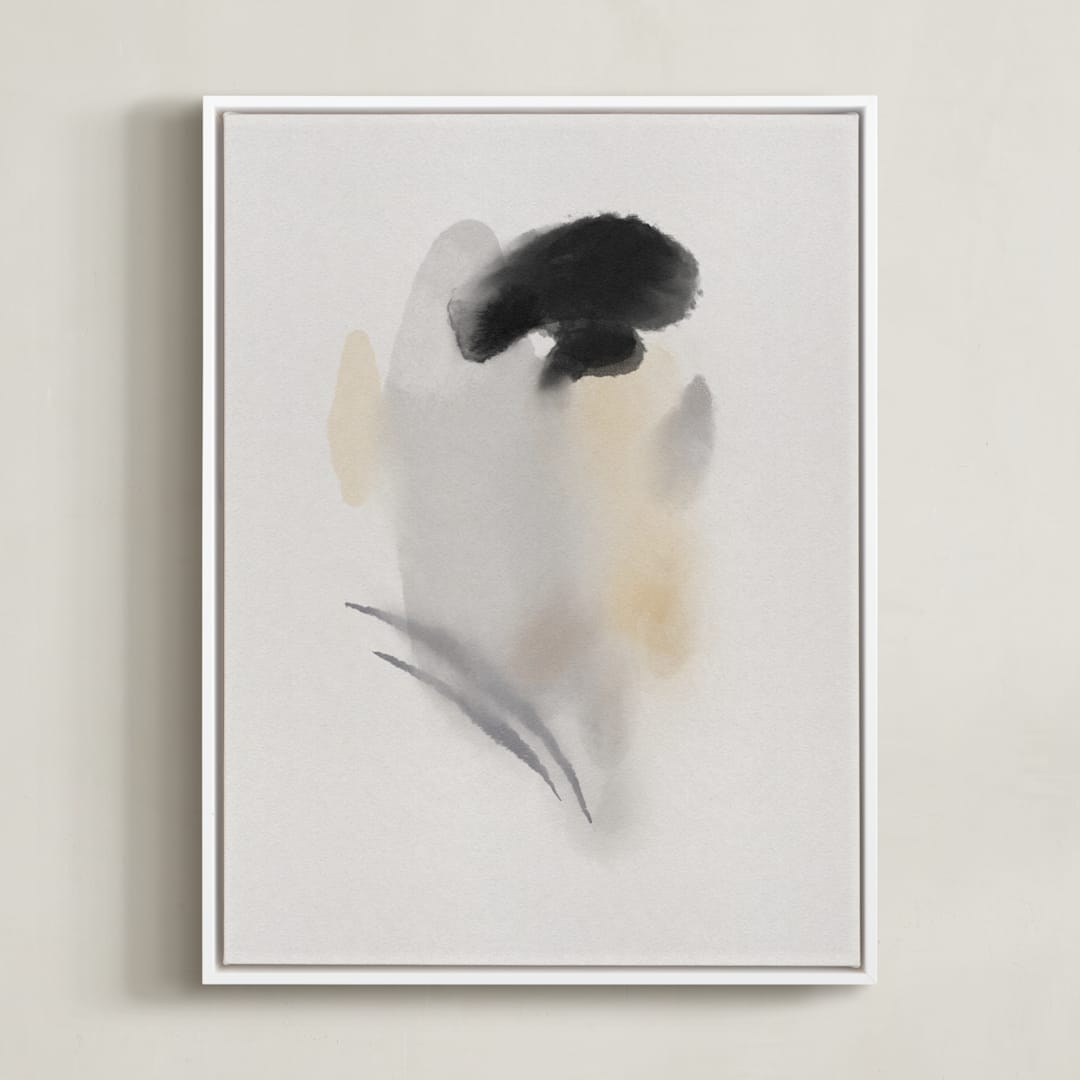 "chickadee" - Art Print in Neutral Beige by Christa - Framed Canvas