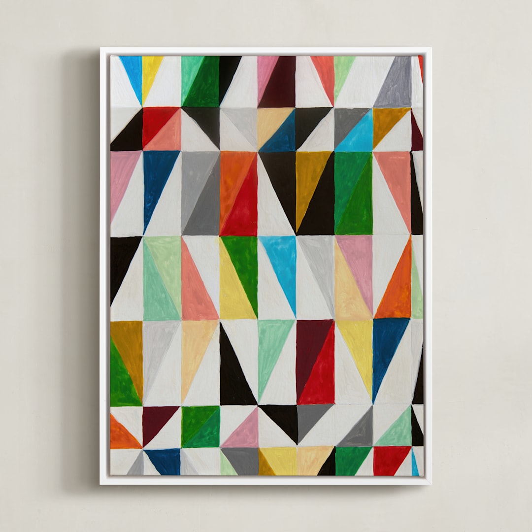 "Triangle Grid" - Art Print in Bone by Jane Clark - Framed Canvas