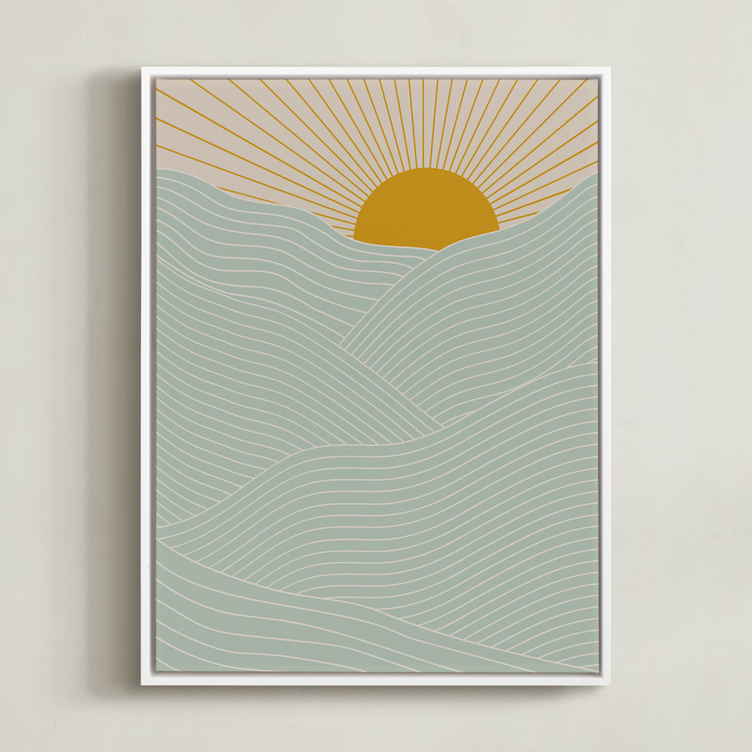 "Sun and Moon I" - Art Print in Duck Egg Blue by Zani van Zyl - Framed Canvas