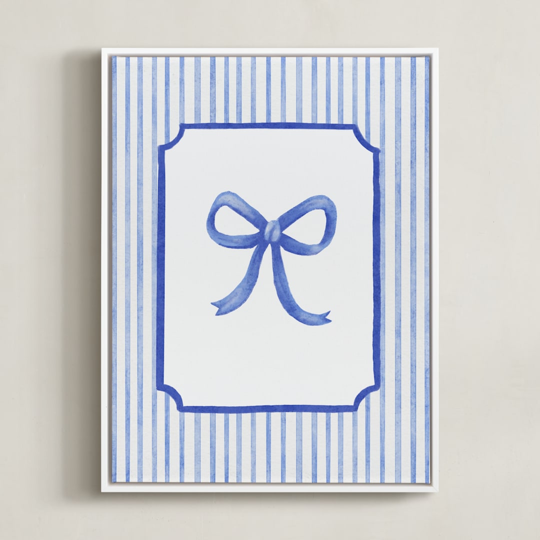 "Coquette Blue Bow" - Art Print in Blue by Vivi Furlong - Framed Canvas