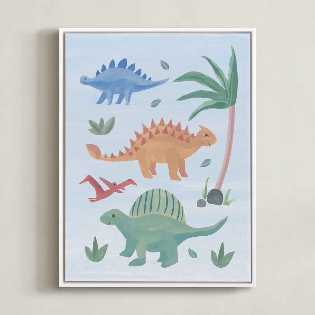 "Painted Dinos 2" - Art Print in Ocean by Teju Reval - Framed Canvas