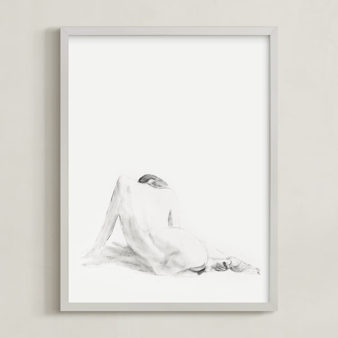 "Nude Study" - Art Print in original charcoal by Ramnik Velji - Framed