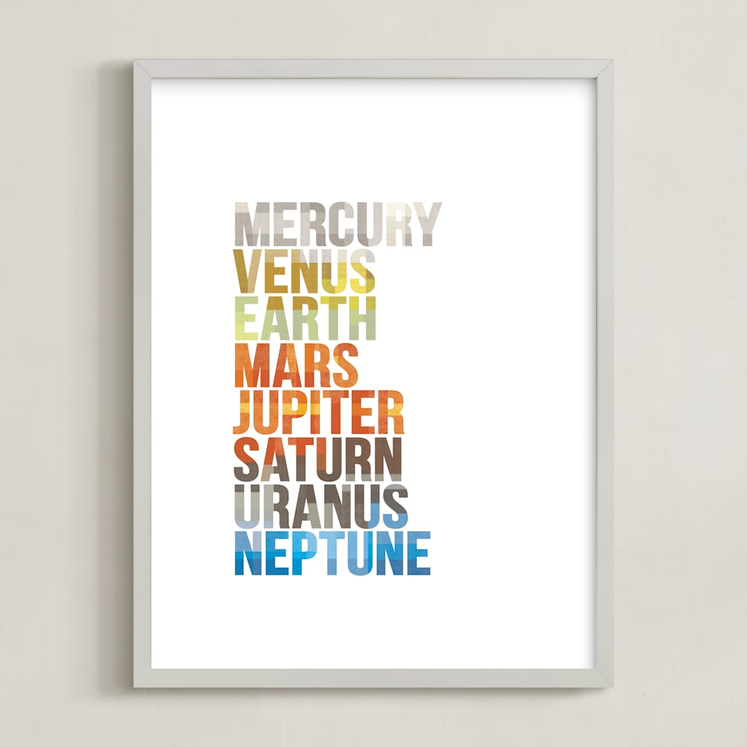 "Solar System Words" - Art Print in Rust Orange by Robert and Stella - Framed