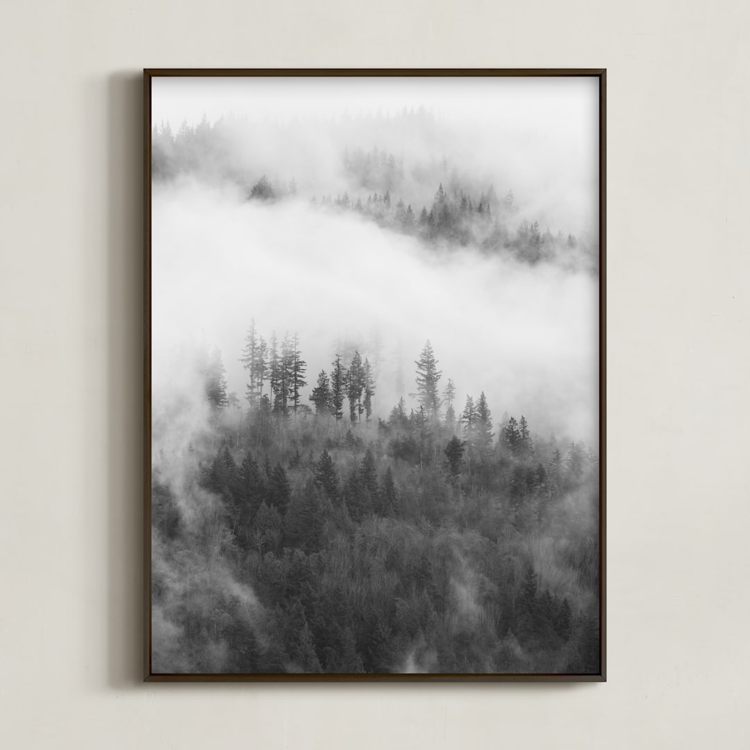 "Hillside Fog" - Art Print in Grey by Jennifer Morrow - Framed