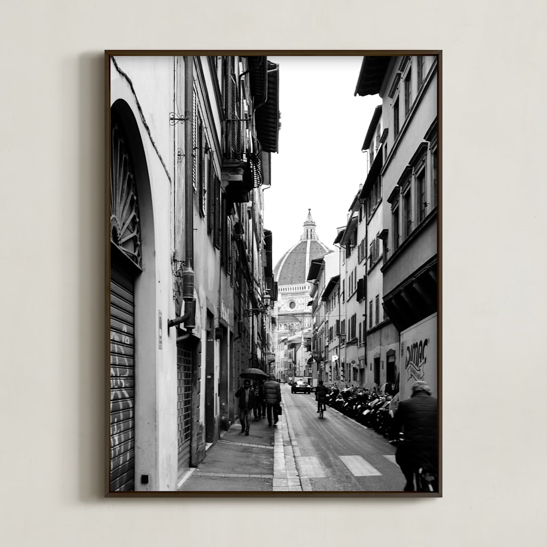 "Peeking Through No. 4 Il Duomo di Firenze" - Art Print in Black & White by Joey Crisostomo-Wynne - Framed